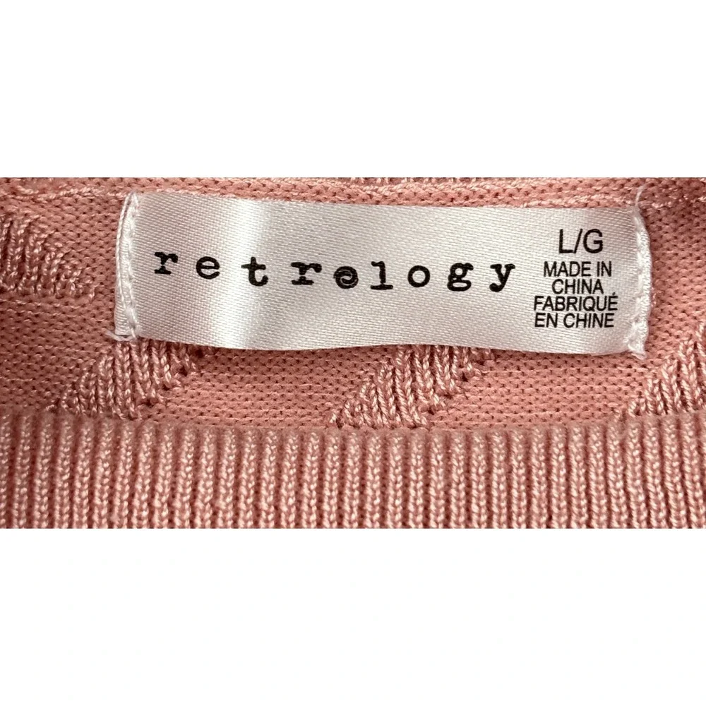 Retrology Pink Textured Knit Mock Neck Ruffle‎ Sweater Large Long Sleeve Top